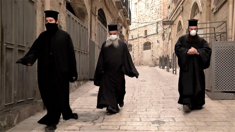 Film still from Corona in Jerusalem – Easter Under a State of Emergency